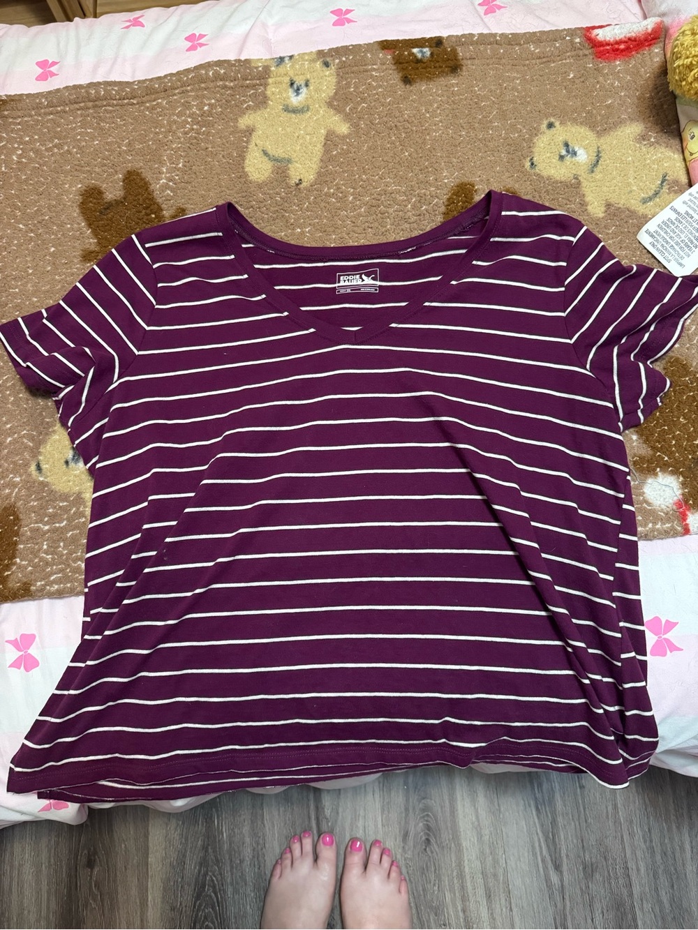 Everyday V-Neck Striped Tee - Purple/White- too short for me, but cute/comfy!